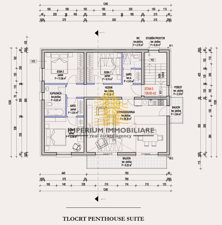 Appartamento, Vendita, Zagabria, Maksimir, 123m2, 3,5 vani (3S+DB)