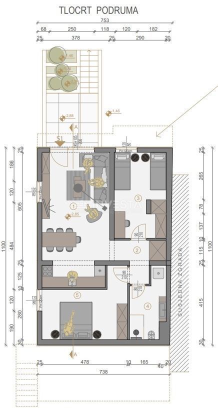 Fasana, appartamento in palazzina 74,80 m2, 2 camere + soggiorno, a 450m dal mare