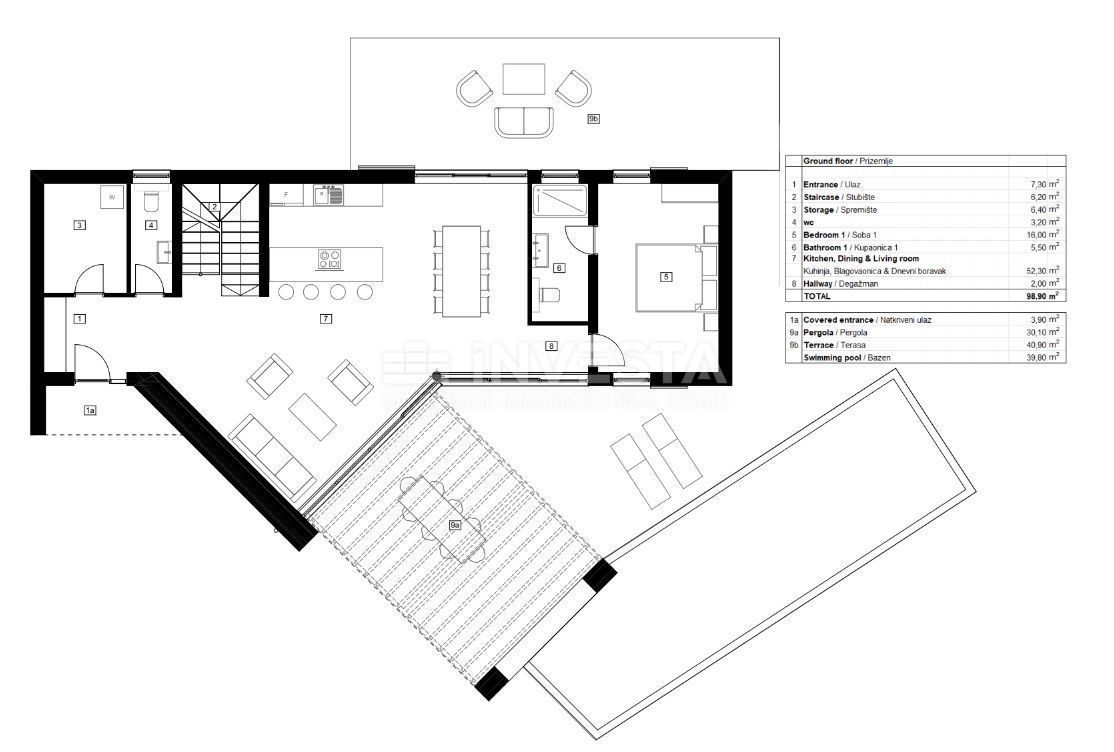 Dintorni di Orsera, villa urbana con piscina, 4 camere da letto, nuova costruzione