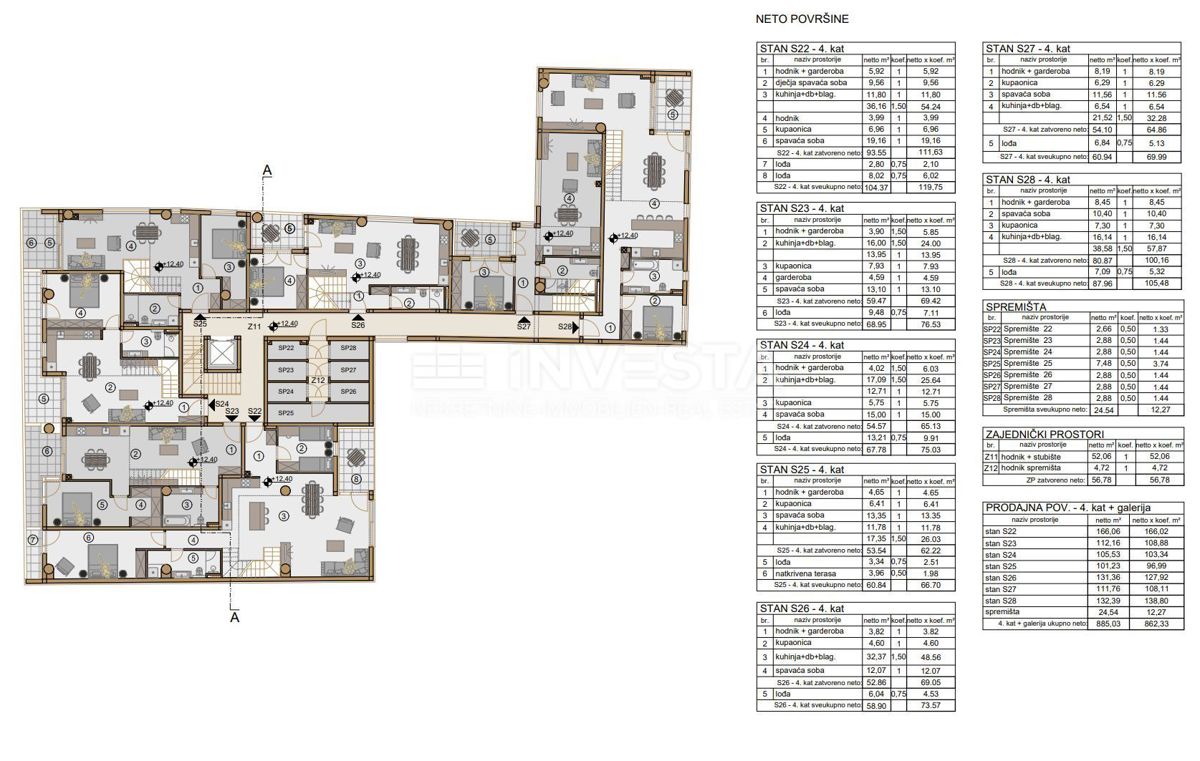 Pula, Centro, appartamento duplex al 4° piano 127,92 m2, 4 camere + soggiorno, nuova costruzione