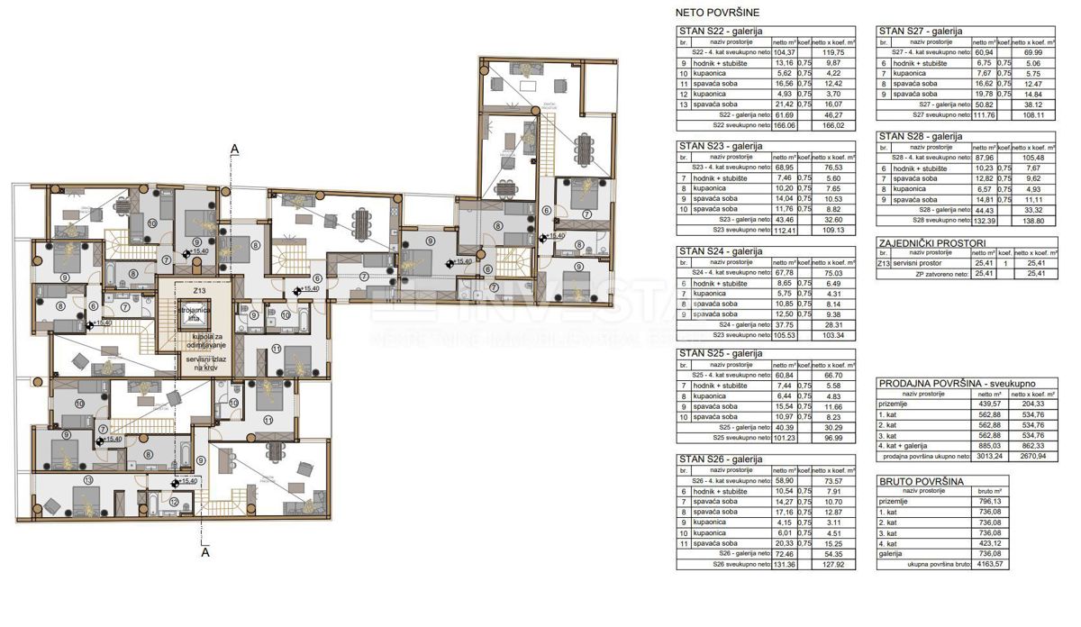 Pula, Centro, appartamento duplex al 4° piano 127,92 m2, 4 camere + soggiorno, nuova costruzione