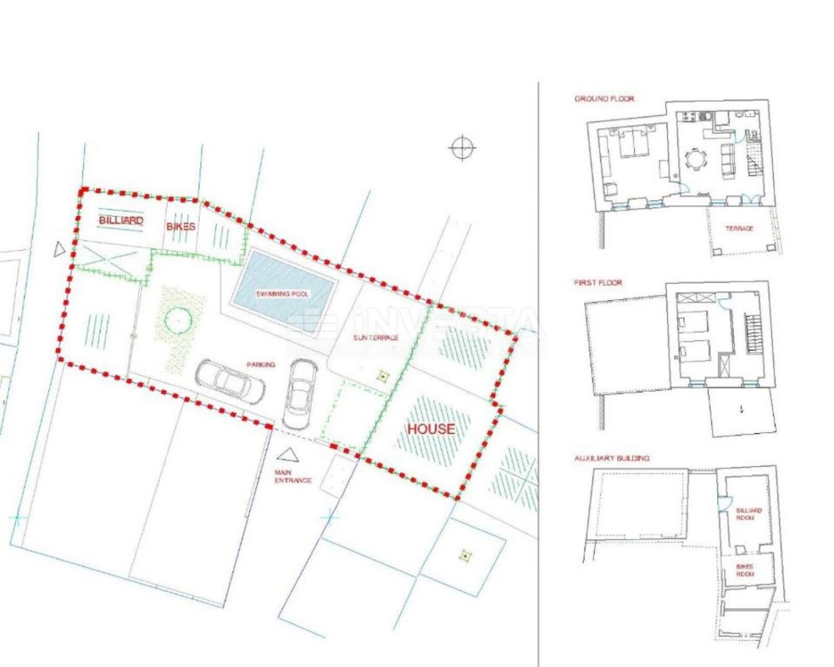 Dintorni di Marzana, casa rustica istriana in pietra con piscina