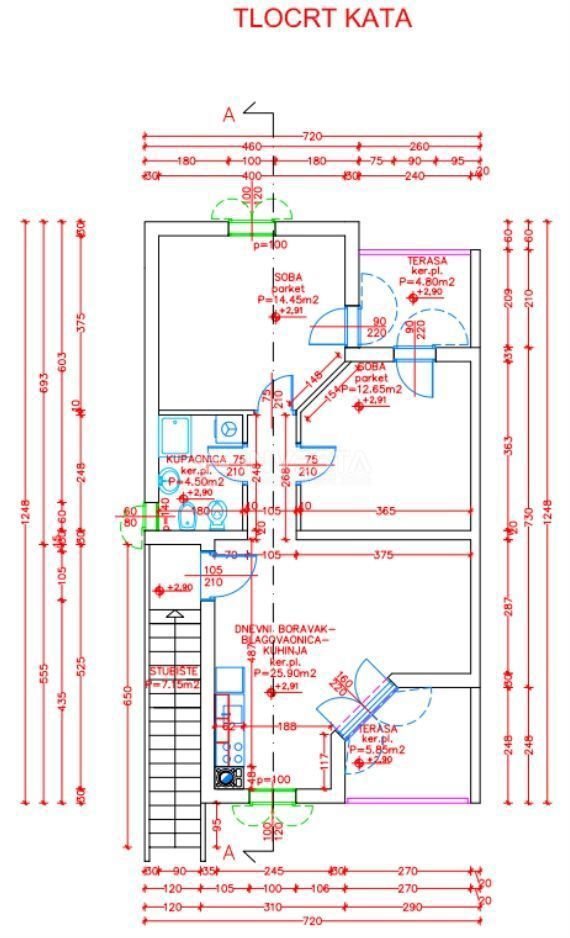 Medulin, appartamento 72,22 m2 in posizione eccellente, 2CS+S, 200 m dal mare