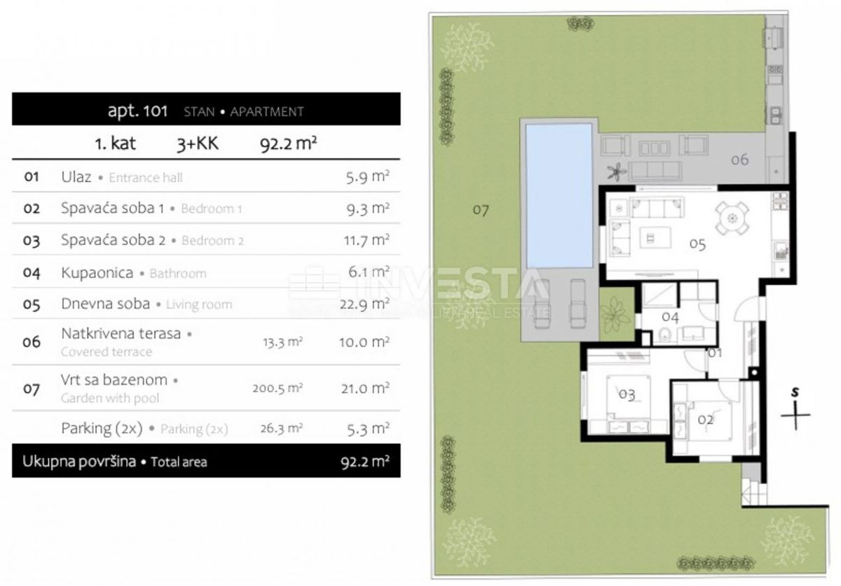 Medolino, Premantura, appartamento di lusso 99 m² con piscina, giardino e 2 posti auto