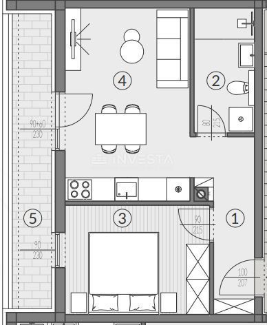 Zona Pola, appartamento monolocale al 2° piano di una nuova costruzione, parcheggio