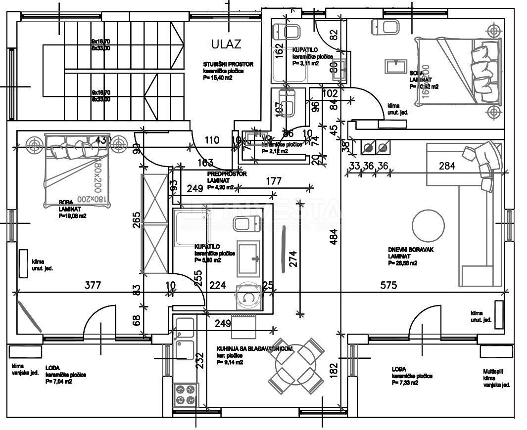 Pola, appartamento nuova costruzione, 2° piano, 95 m2, 2 camere da letto + 2 bagni + WC + giardino + parcheggio