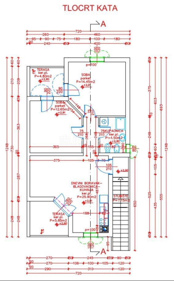 Medulin, appartamento 72,35 m2 in posizione eccellente, 2CS+S, 200 m dal mare