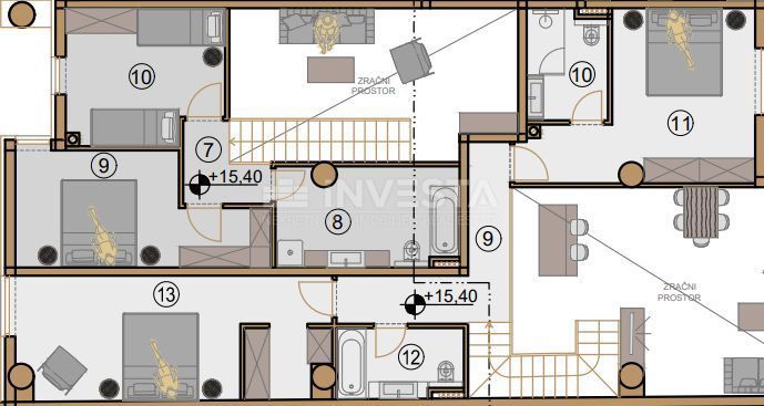 Pula, Centro, appartamento duplex al 4° piano 166,02 m2, 4 camere + soggiorno, nuova costruzione