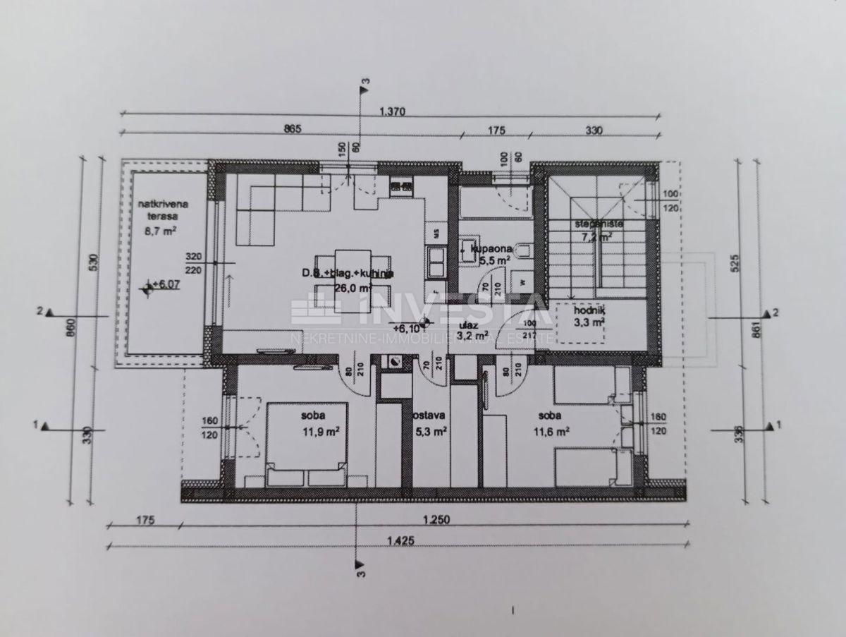Valbandon, appartamento al 2 piano, 2 camere da letto + soggiorno, 650 m dal mare