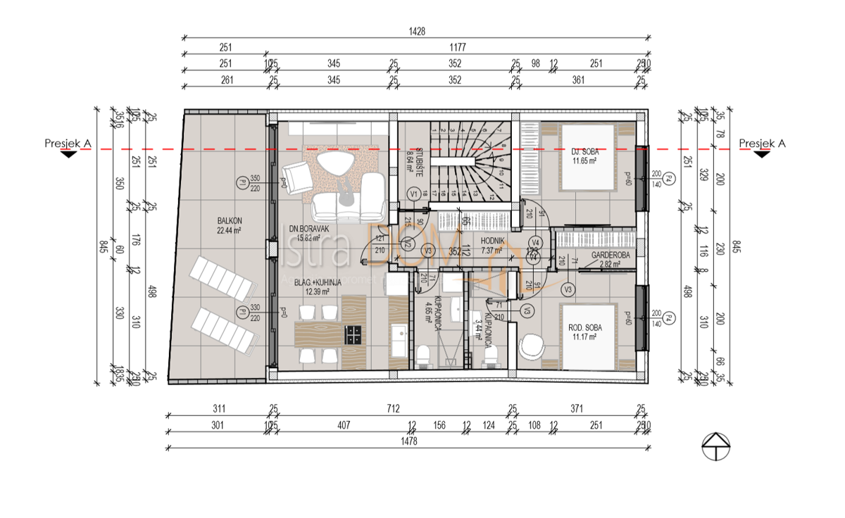 Appartamento Tar, Tar-Vabriga, 87m2