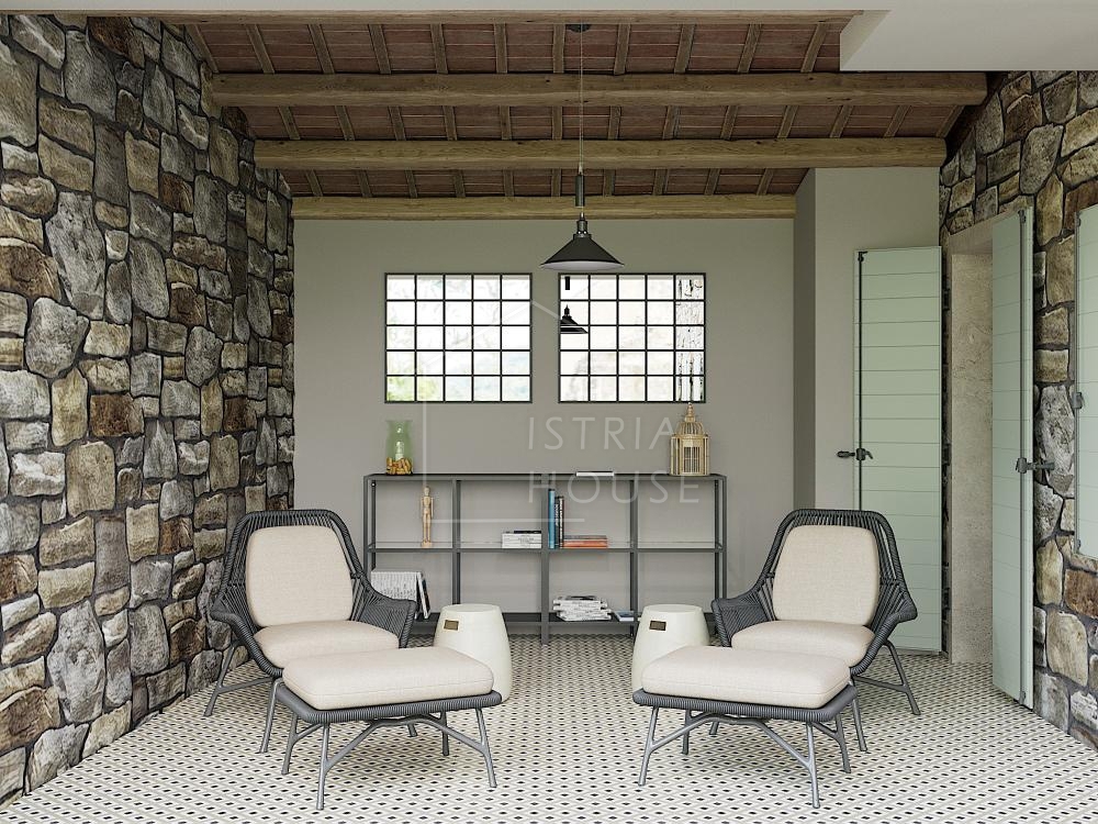 Poreč, dintorni, casa in pietra di design con piscina