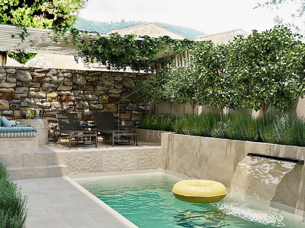 Poreč, dintorni, casa in pietra di design con piscina