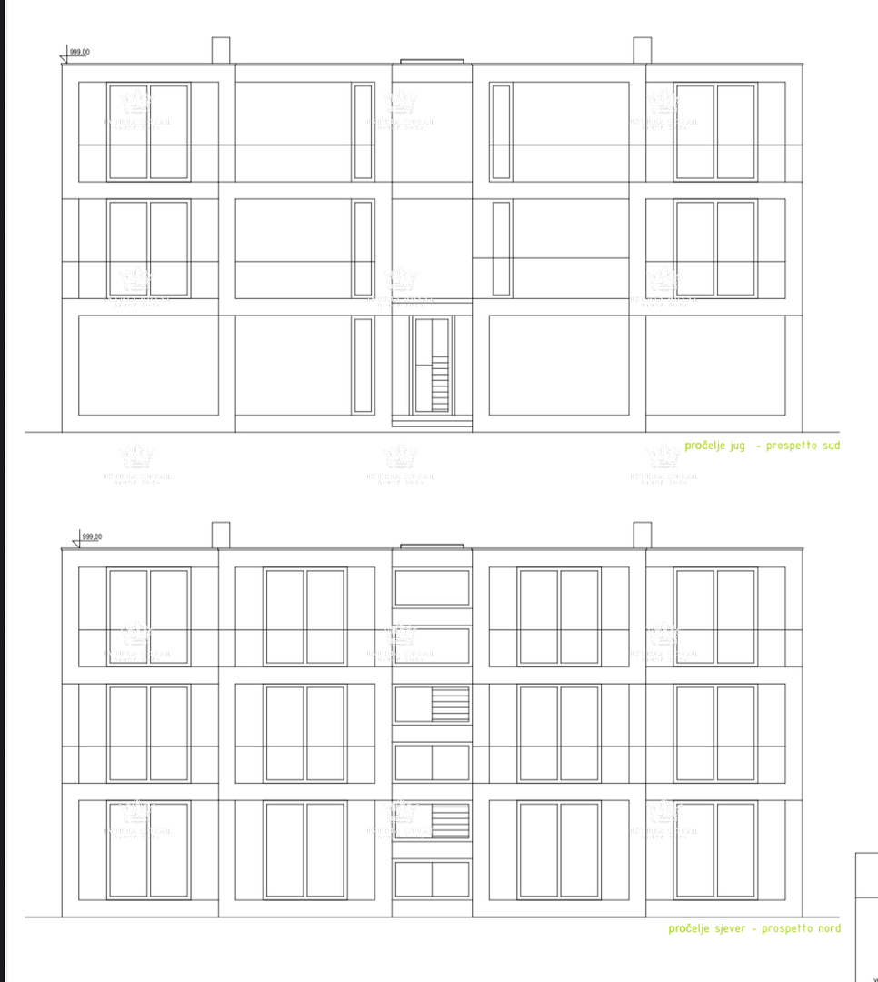 Istria, Murine, terreno edificabile 900 m2, progetto per 6 appartamenti, permesso di costruzione, 9 posti auto