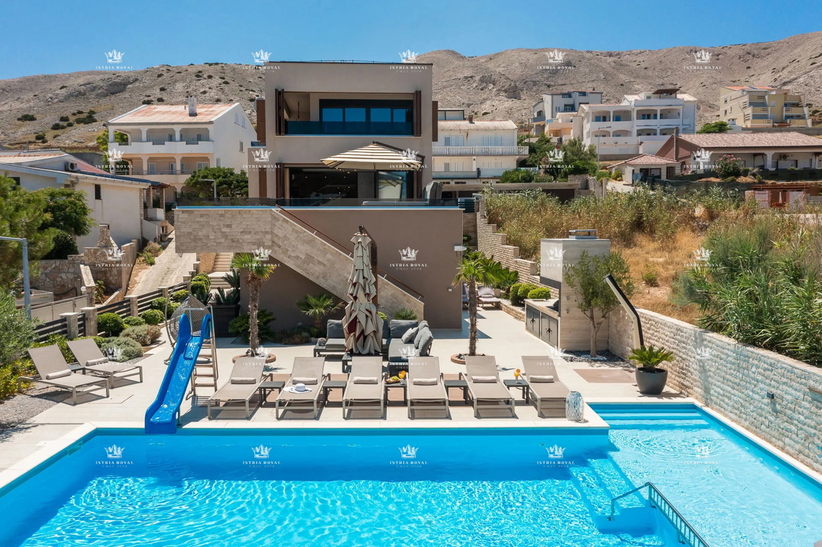 Villa di lusso con vista mare e piscina – Pag, 130 m dalla spiaggia