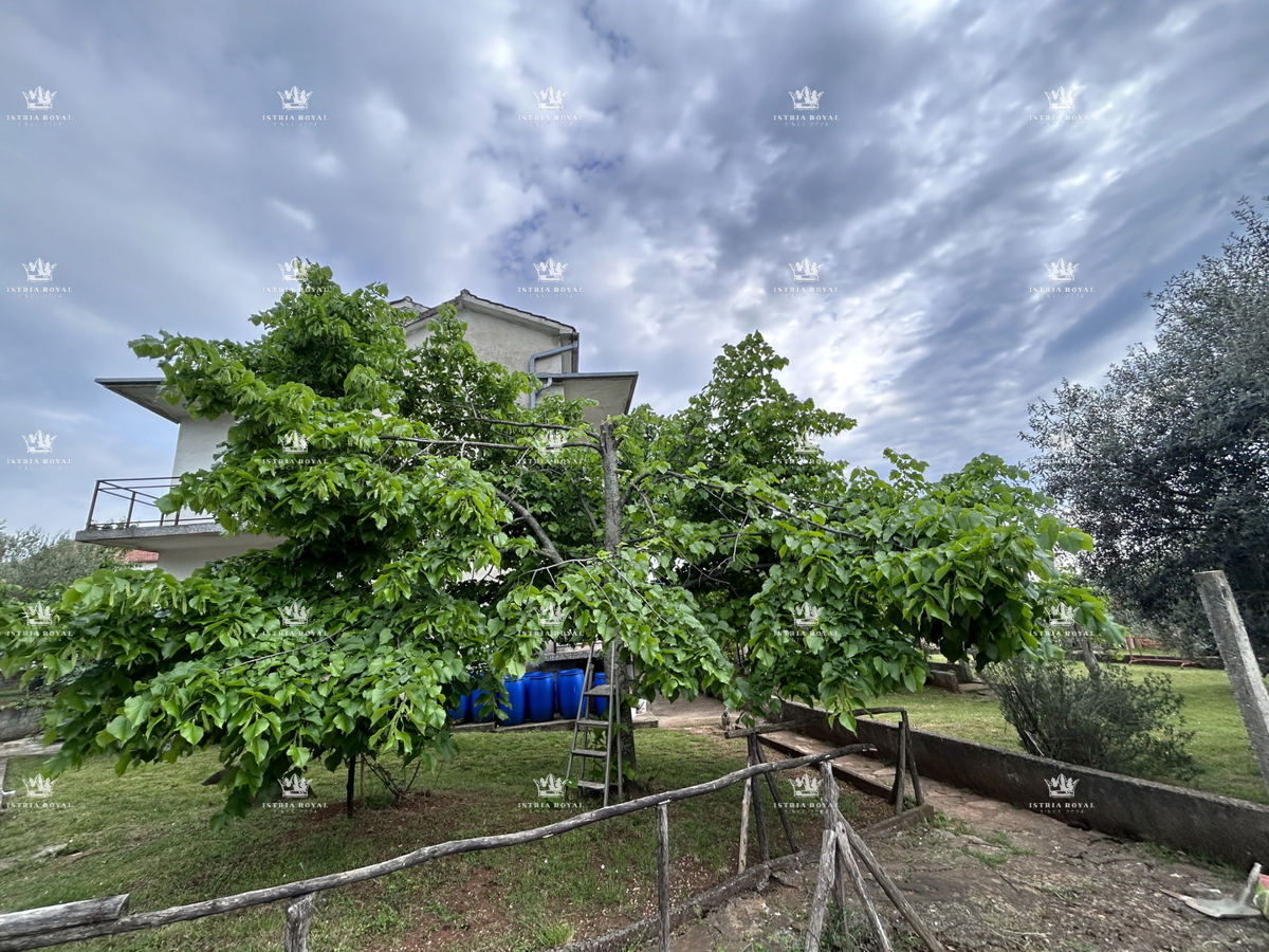 Istria, periferia di Umago, casa di 420 m2 con terrazze, terreno di 1644 m2, 2 garage, vista mare