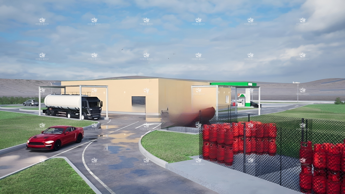 Pag, Novalja, terreno edificabile di 8503 m2, permesso di costruzione ottenuto per negozio e stazione di servizio.