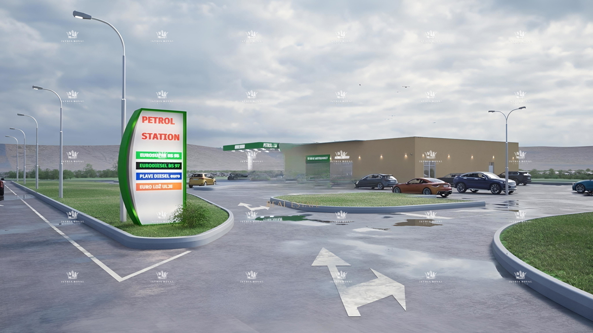 Pag, Novalja, terreno edificabile di 8503 m2, permesso di costruzione ottenuto per negozio e stazione di servizio.