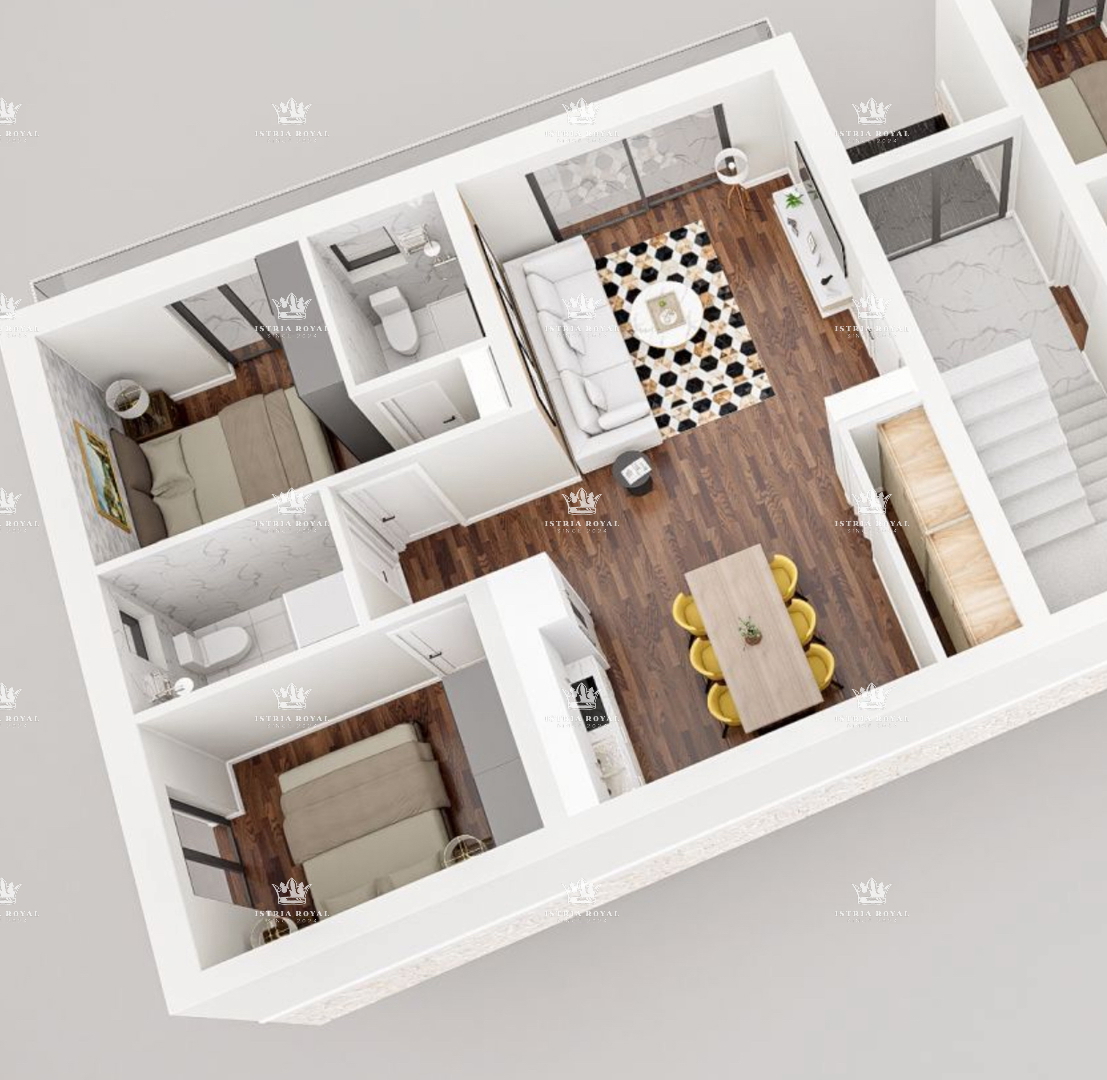 Umag, appartamento 66m2, 2 camere da letto + soggiorno, vista mare aperta, posto auto, terrazza