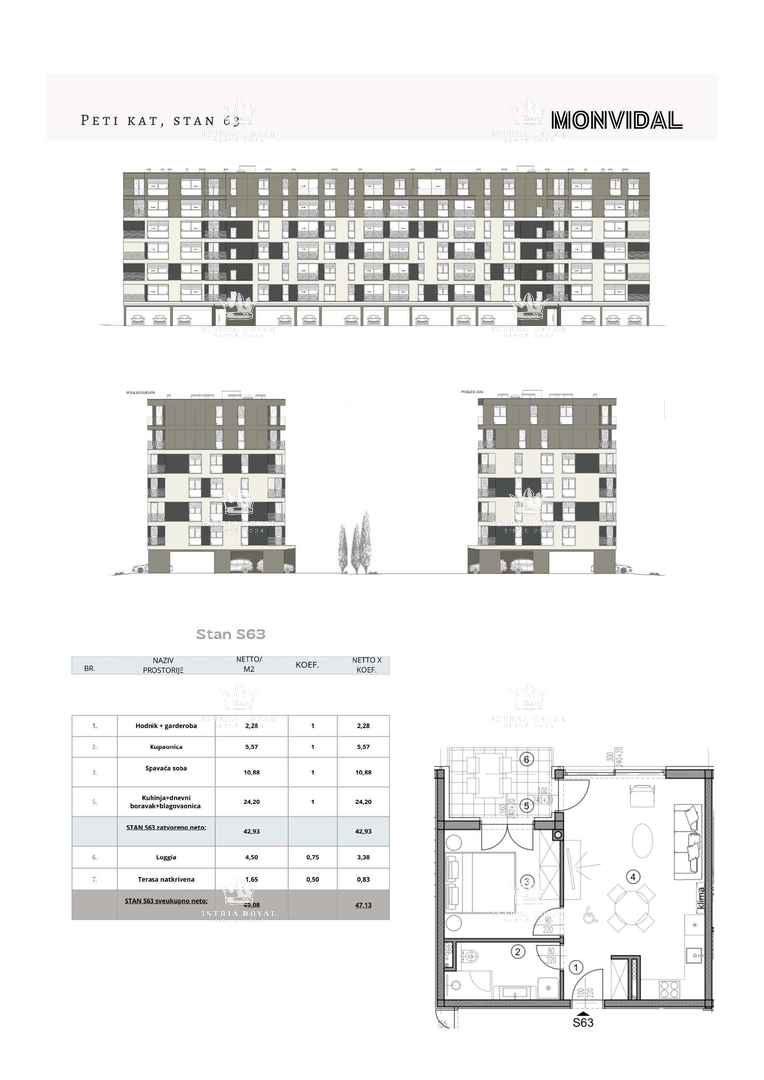 Istria, Pula, Monvidal, vendita di un moderno appartamento al 5° piano con posto auto e cantina, nuova costruzione – "CHIAVE IN MANO".