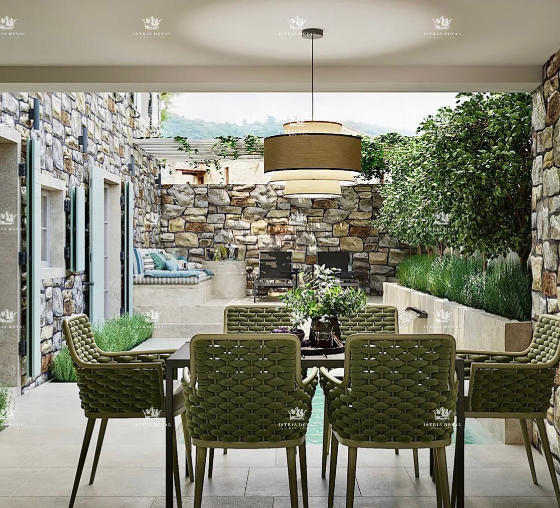 Istra, Kastelir, Rojci, casa antica istriana ristrutturata di 183 m2 con piscina, terreno di 153 m2, vista mare, cantina per vino, sauna