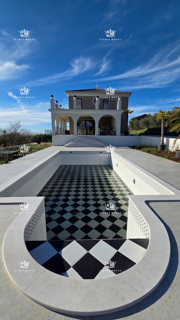 Istra, Buje, casa di lusso 384m2, vista mare e uliveto, lussuosa, sauna, cantina vini, parcheggio, 3 camere da letto + soggiorno doppio