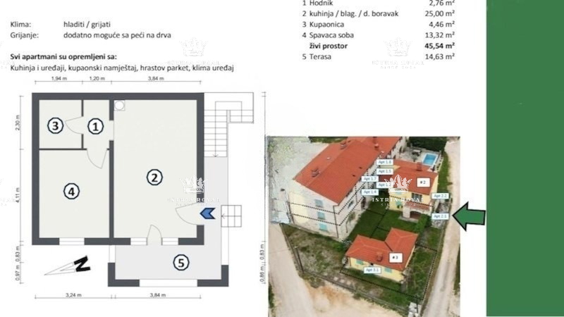 Istria, Buje, appartamento 62m2, 1SS+DB, vista mare.