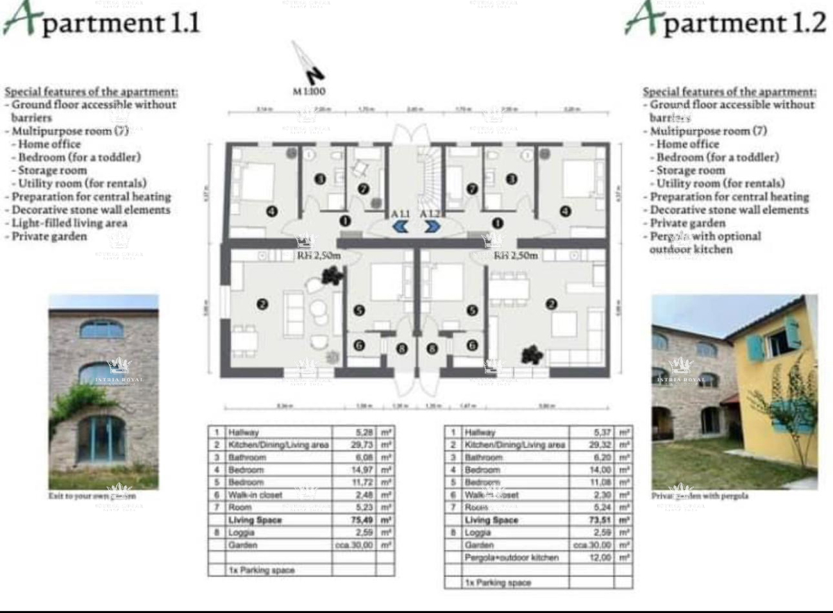 Istra, Buje, Bibali, appartamento 76m2, 2SS+DB, piscina.