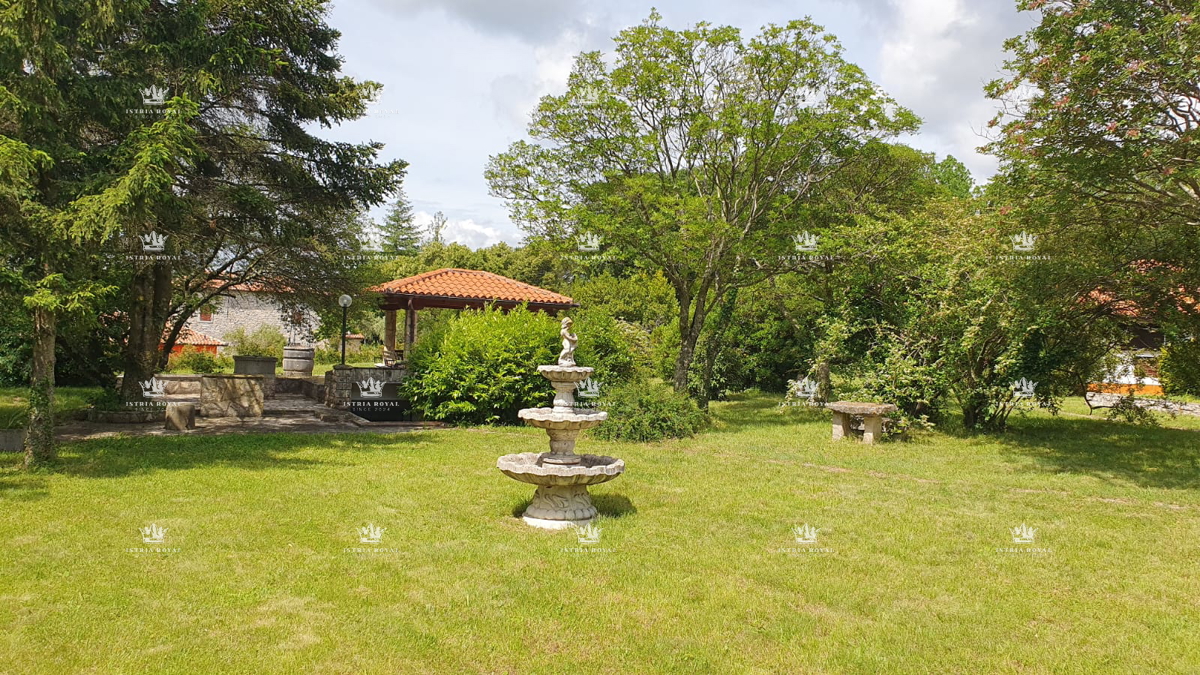 Villa unica isolata con 13.402 m² di terreno vicino a Labin – Due case, enoteca e vista sulla natura.