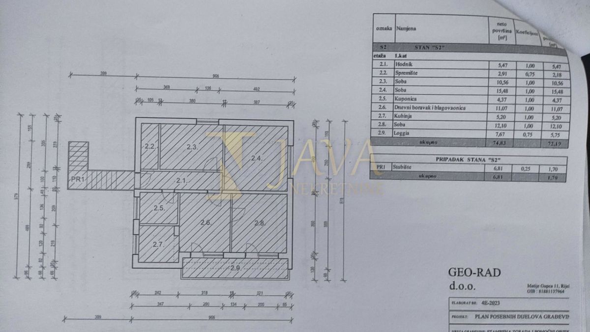 Appartamento Trsat, Rijeka, 74,83m2