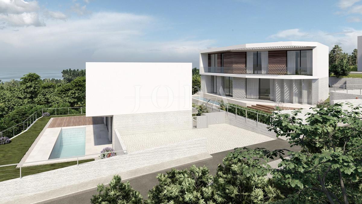 Modern villa with pool and sea view, under construction, island of Krk