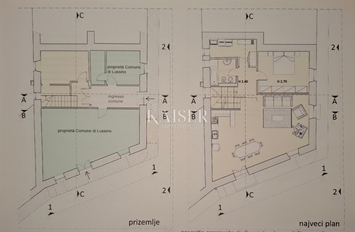 Isola di Cherso e Lussino, Osor, appartamento a tre piani 148 m2