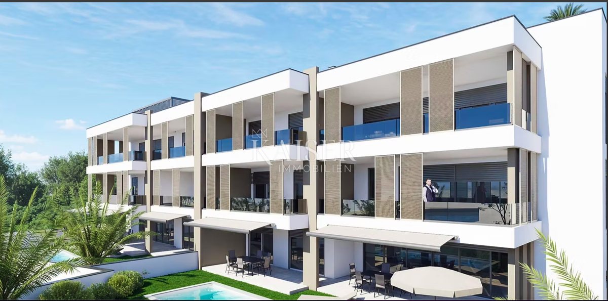 Zara – Zaton | Appartamento al piano terra con giardino, piscina e appartamento