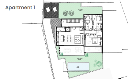 Zara – Zaton | Appartamento al piano terra con giardino, piscina e appartamento