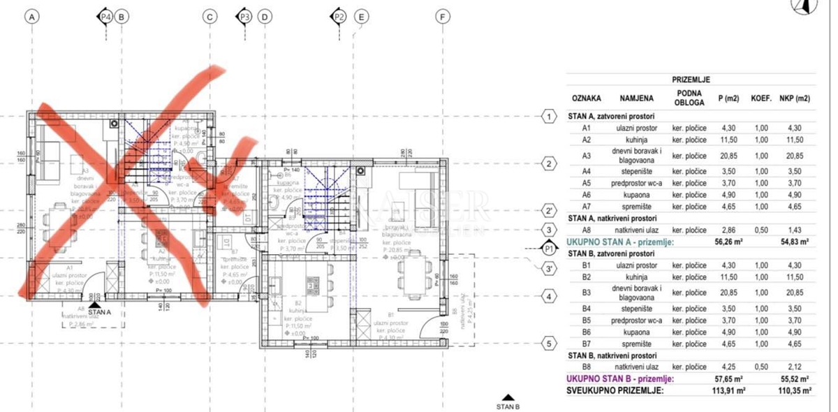 Istria, zona di Buie - pratico appartamento con 3 camere da letto in una casa bifamiliare di 109 m2, in costruzione