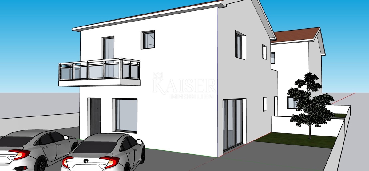 Istria, zona di Buie - pratico appartamento con 3 camere da letto in una casa bifamiliare di 109 m2, in costruzione