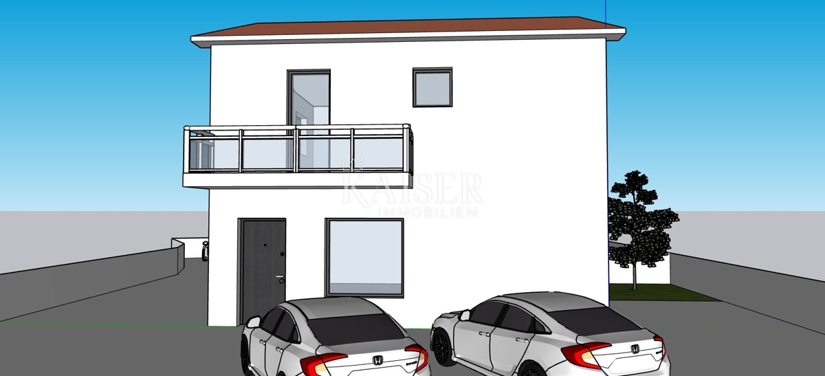 Istria, zona di Buie - pratico appartamento con 3 camere da letto in una casa bifamiliare di 109 m2, in costruzione