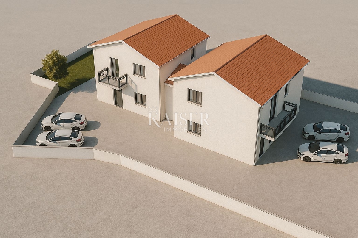 Istria, zona di Buie - pratico appartamento con 3 camere da letto in una casa bifamiliare di 109 m2, in costruzione