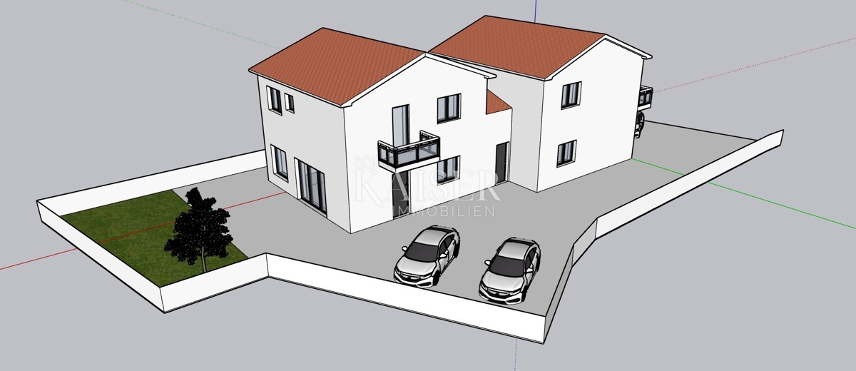 Istria, zona di Buie - pratico appartamento con 3 camere da letto in una casa bifamiliare di 109 m2, in costruzione