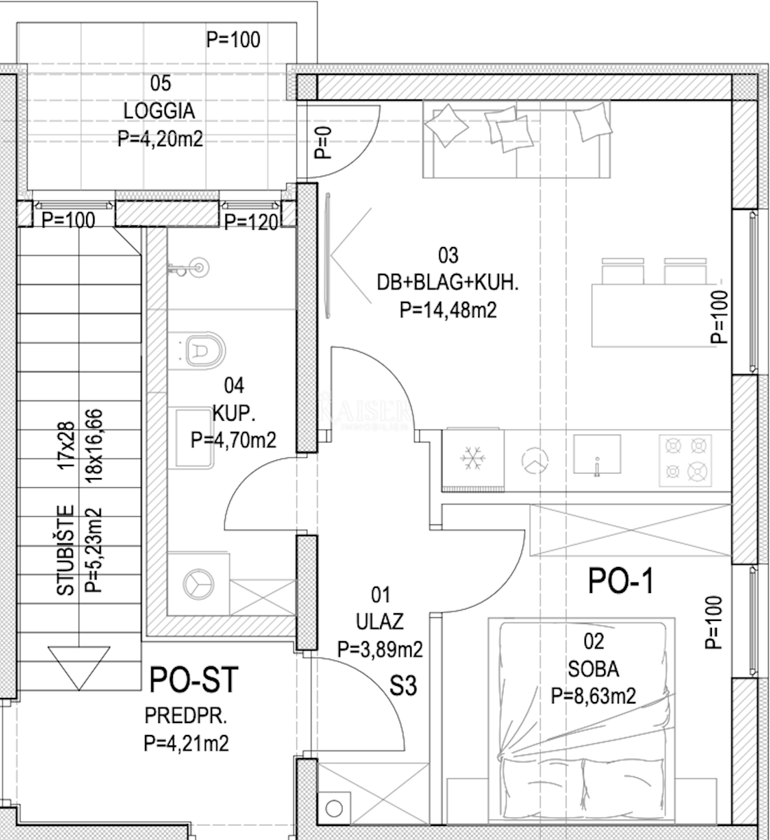 Barban - nuova costruzione, 1 camera da letto + soggiorno con loggia, 36 m2