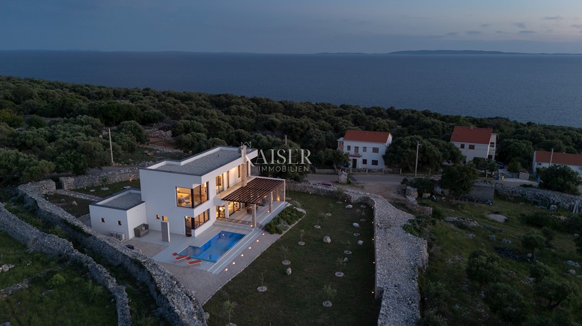 Isola di Pag, villa moderna mediterranea con vista mare