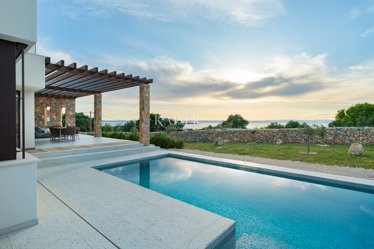 Isola di Pag, villa moderna mediterranea con vista mare