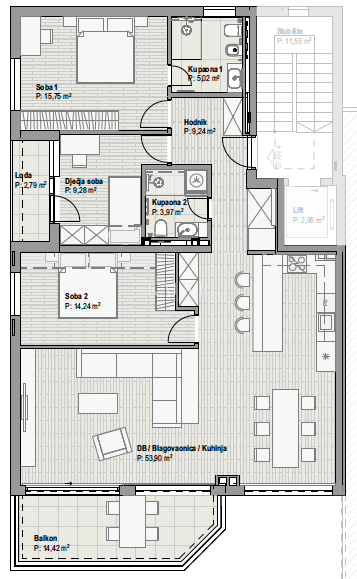Rijeka, Bivio – Appartamento (4) con 3 camere da letto, terrazza e splendida vista a 100 m dal mare