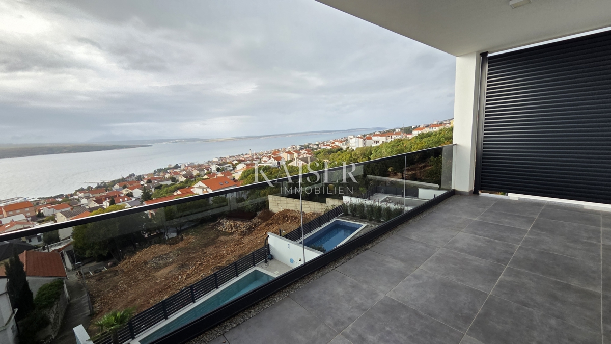Crikvenica - appartamento, 2 camere da letto + soggiorno, nuovo edificio con vista, terrazza e parcheggio