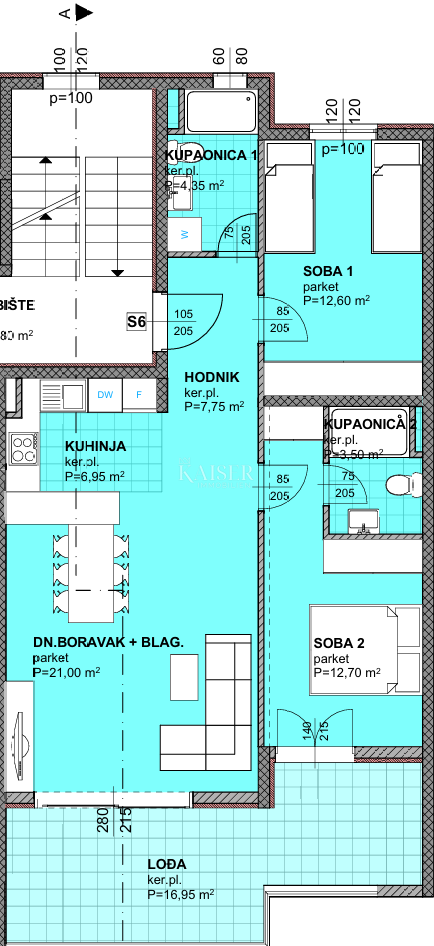 Makarska - Moderno appartamento con due camere da letto e loggia in un nuovo edificio