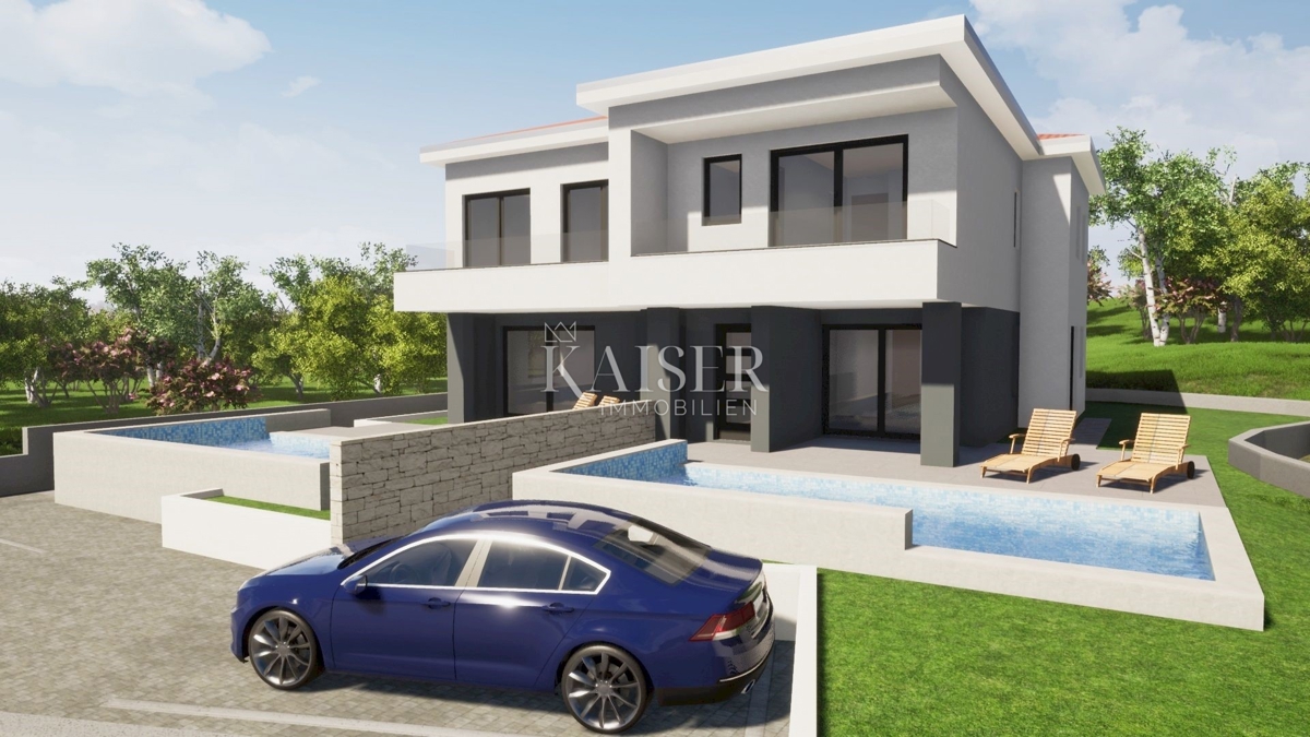 Isola di Krk, Malinska - moderna casa bifamiliare di 120m2 con piscina