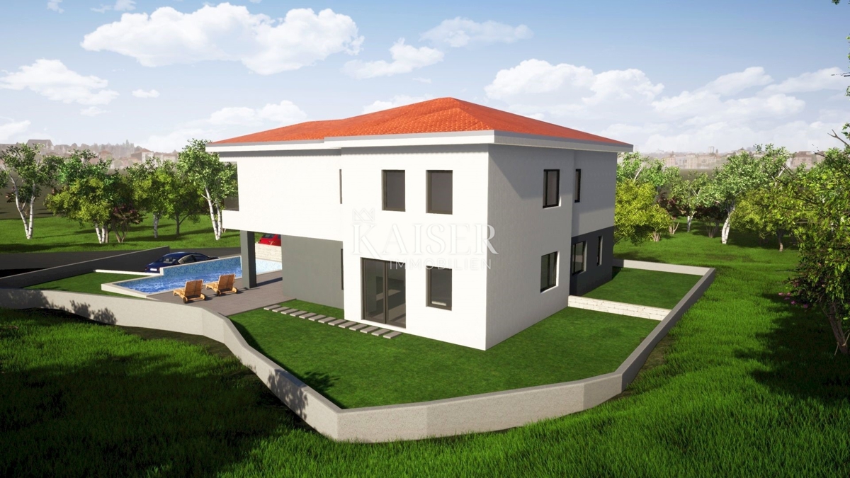 Isola di Krk, Malinska - moderna casa bifamiliare di 120m2 con piscina