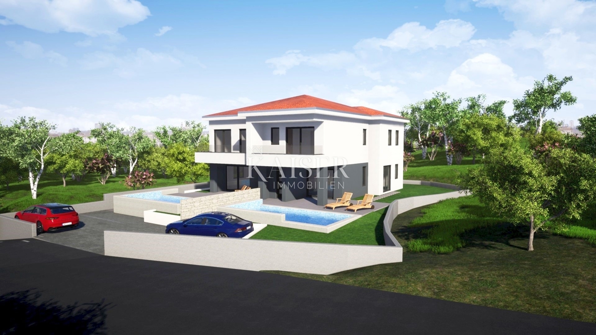 Isola di Krk, Malinska - moderna casa bifamiliare di 120m2 con piscina