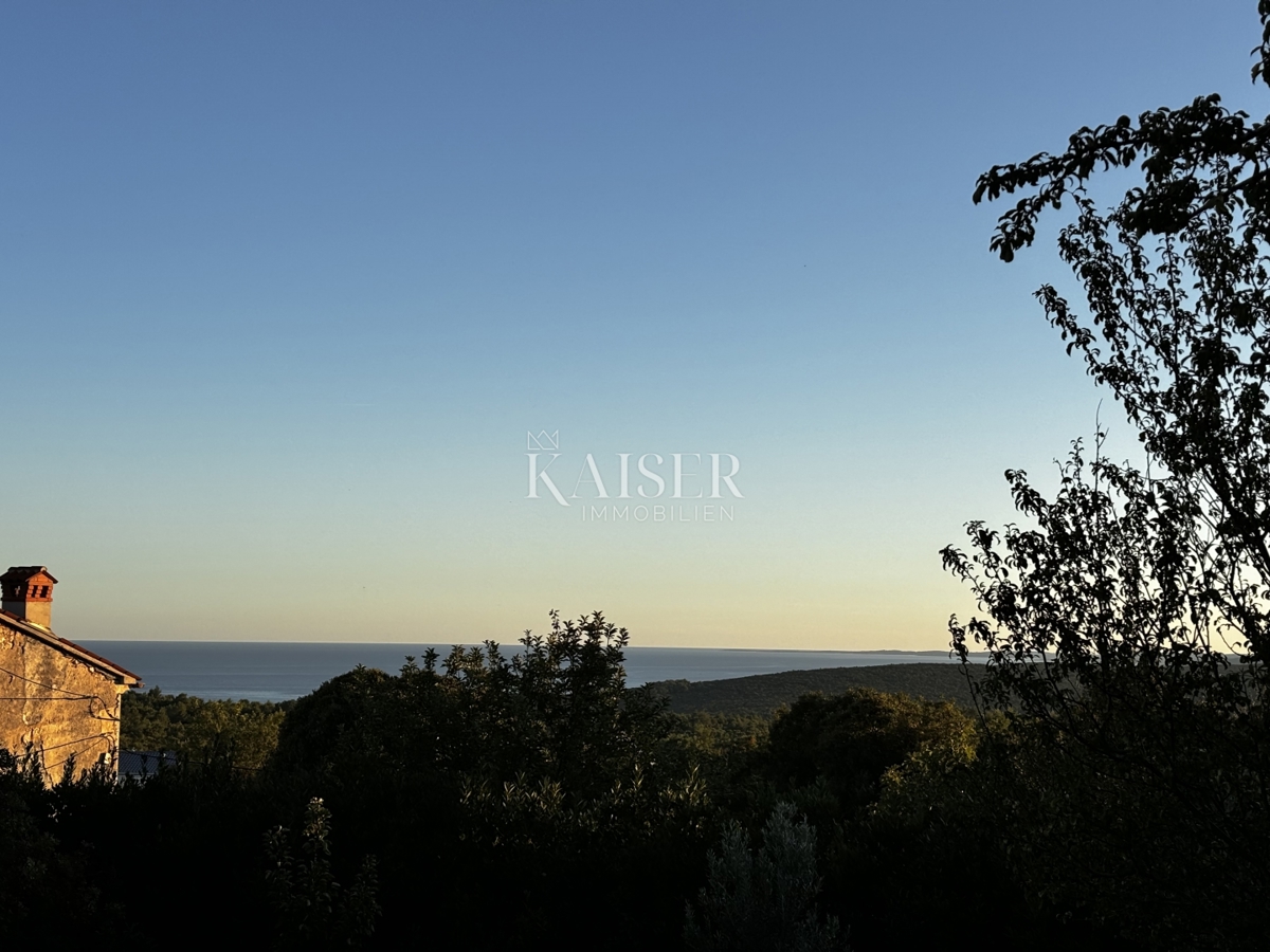 Istria, Labin - opportunità, casa con piscina su un grande terreno e vista mare, 120 m2 