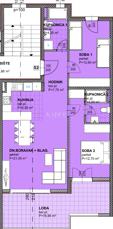 Makarska - Moderno appartamento con due camere da letto e loggia in un nuovo edificio