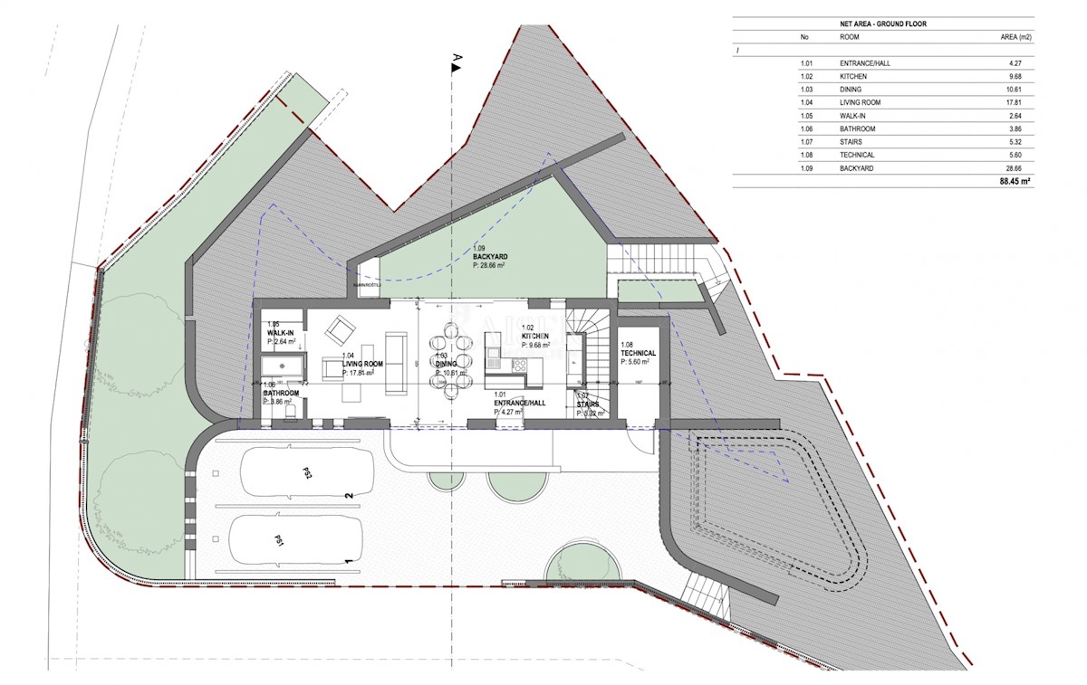 Rabac - terreno edificabile con progetto concettuale, 505 m2